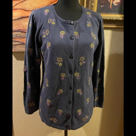 Vintage Quaker Factory Fall Leaves Embroidered Cardigan, XS - Picture 1 of 5